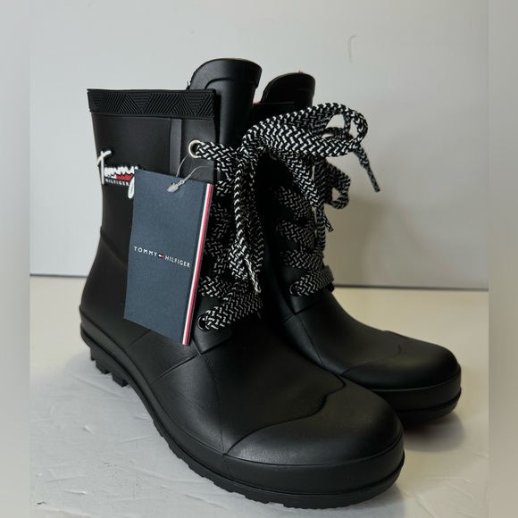 Tommy Hilfiger Womens Tamar Rain Booties Wellies Black 7m - Picture 2 of 10
